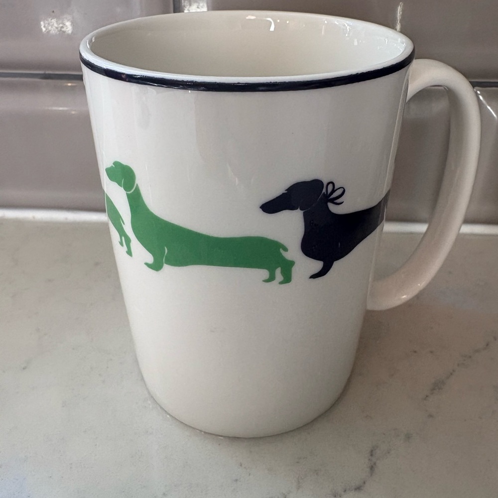 Kate Spade Lenox Wickford Dachshund 12oz Coffee Cup Mug Porcelain Blue Green Dog